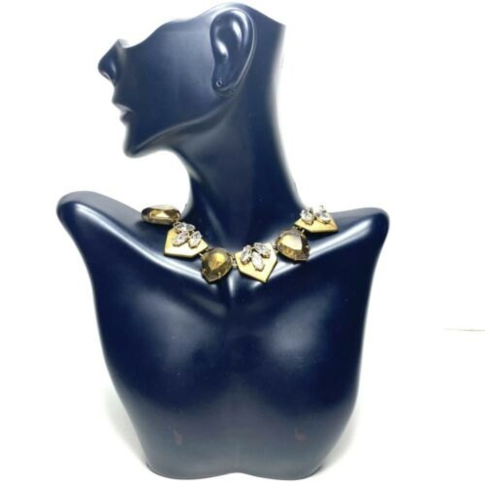 J. Crew Crystal Brown Rhinestone Subtle Statement Necklace Antique Brass Runway